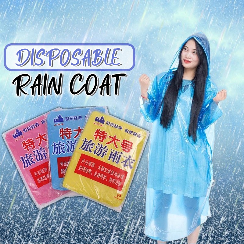 One Time Use Adult Disposable Raincoat Waterproof Portable Clear Rainwear Outdoor Emergency Semi Rain Coat Hiking
