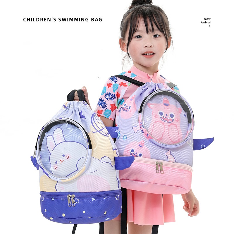 Children Swimming Backpack Waterproof Sports Backpack Beach Portable Cute Dry Wet Storage Pink Blue White