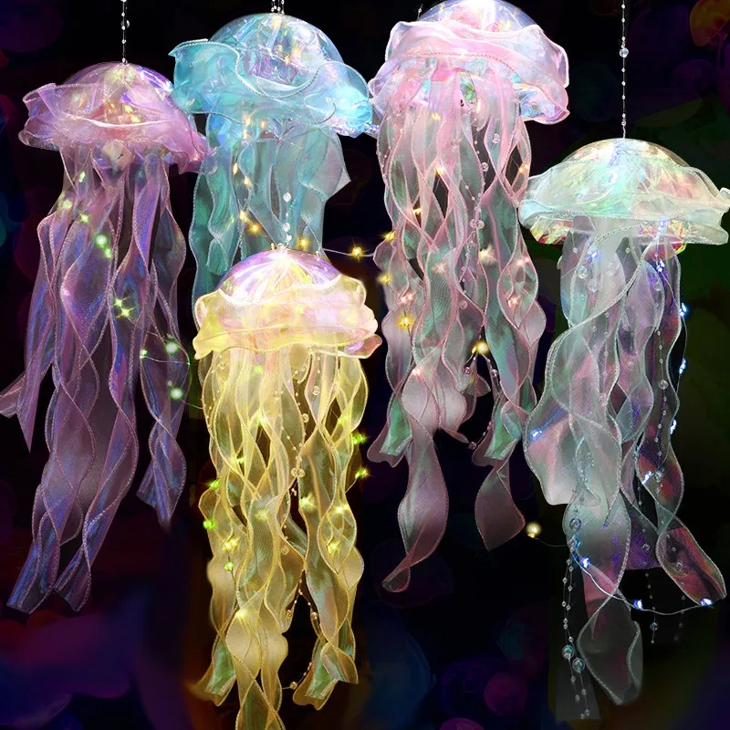 Colorful Luminous Jellyfish Lamp / Portable LED Flower Light / Girl Room Hanging Atmosphere Lantern / Bedroom Decorative Night Lamp / Home Under The Sea Theme Party Decoration