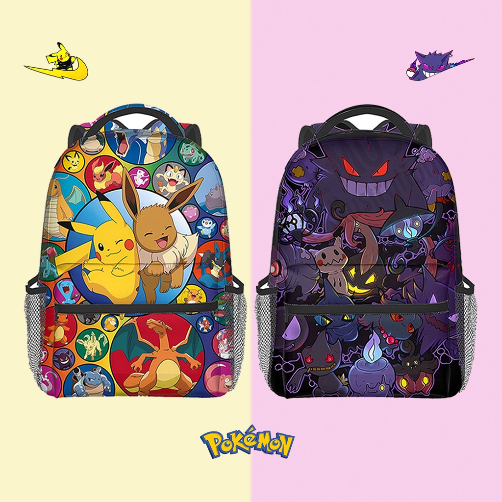 Pikachu Eevee Gengar Pokemon Boys Girl Student School Bag Cartoon Full Color Printed Primary Secondary Backpacks School Supplies