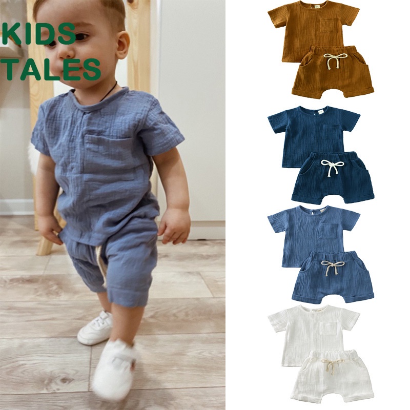 Kids Tales New Summer Infant Baby Boys 2 Pcs Clothing Sets Newborn Organic Cotton Top T-Shirt+Shorts Suit For Girls Kids Outfits