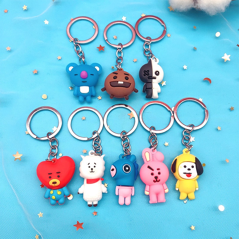 New Bts Bulletproof Youth League Cartoon Doll Soft Rubber Keychain Pendant Small Gift Bag Keychain Ornaments Korea Original Single Korean Culture Wave