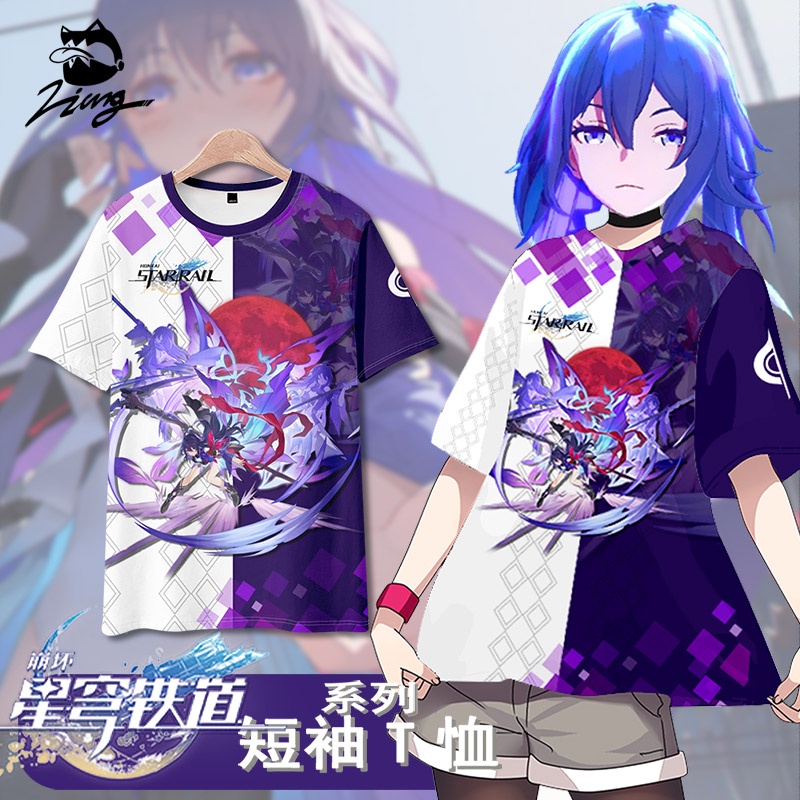 Star Railway 3 Honkai: Rail Heil Short-Sleeved T-Shirt Printed Character Anime Game Merchandise Loose Round Neck