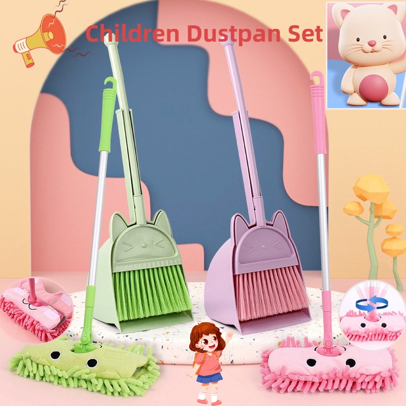 Children Dustpan Set Small Broom Mop Premium Soft Hair Simulation Kids Learning Sweeping Floor Cleaning Tools Combination Household Play-house Toys Gift