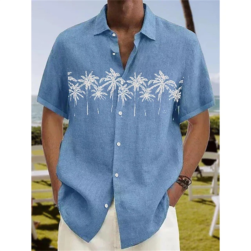 Hawaiii 3D Printed Coconut Wood Men's Shirt, Buttoned Short-Sleeved Clothing, Tropical Fashion Jacket, S-5XL, 2023 Summer