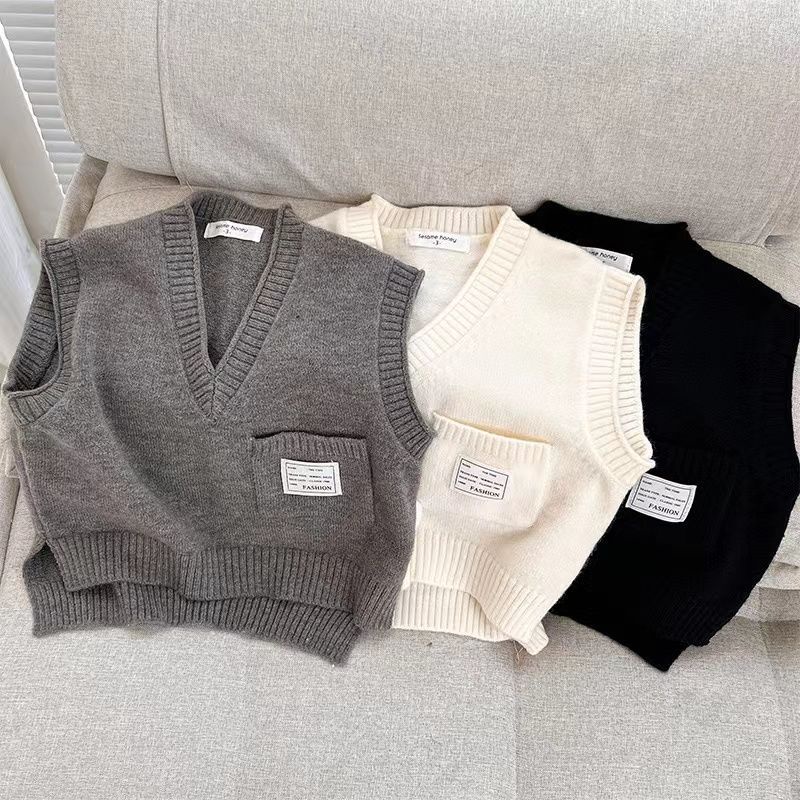 Children Autumn Vest Autumn New Style Korean Children Clothing Boys Girls Autumn Clothing Alpaca Vest Solid Color Sweater Trendy