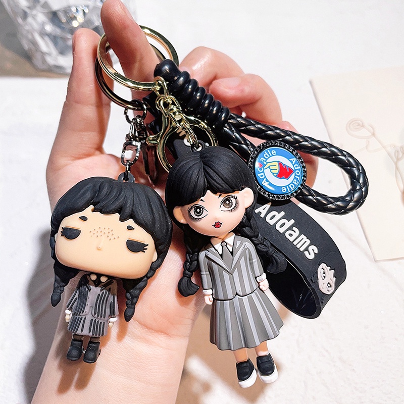 Horror Wednesday Addams Keychain Addams Family Movie Role Model Pendant Keyring cosplay Addams Doll Key chains