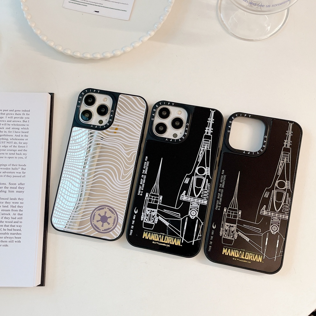 Mirror Mandalorian Beskar Steel Star Wars Naboo N-1 Starfighter Space Ship Sci-Fi Joint Designed Sketch Case Cover Casing Compatible for iPhone 15 Pro Max Plus 14/13/12/11/X/XS/XR