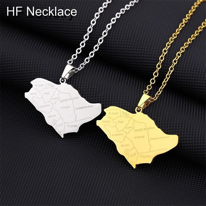 316 Stainless Steel Fashion Men's Retro Saudi Arabian Map and City Pendant Necklace Fashion Jewelry