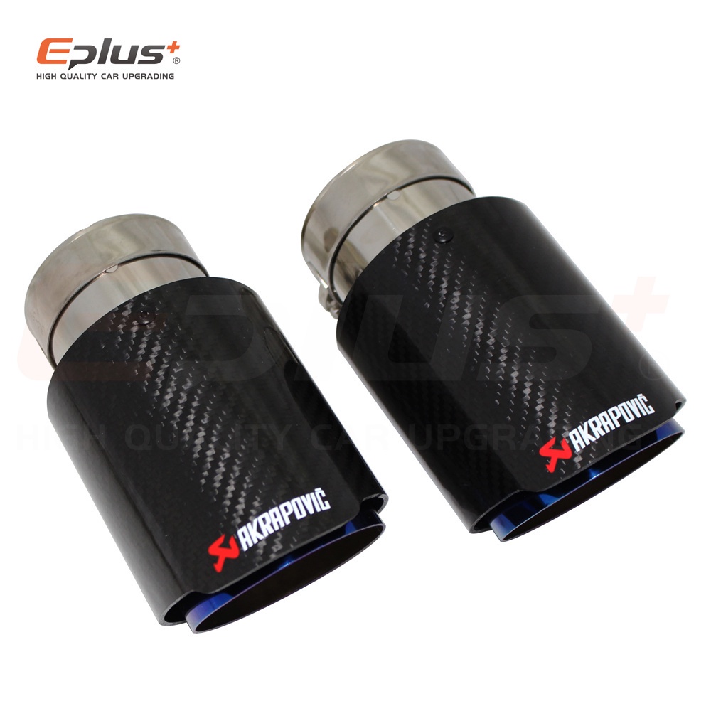 Versatile Premium Akrapovic Car Glossy Carbon Fibre Muffler Exhaust System Pipe Tip Straight Universal Blue Stainless... - Image 2