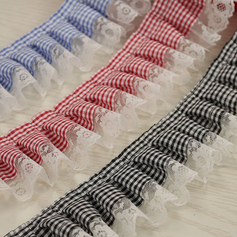 1 yard Lace Trim Ruffled Ribbon Plaid Lawyer Mesh Fabric Garment Sewing Accessories DIY Decoration 6cm width