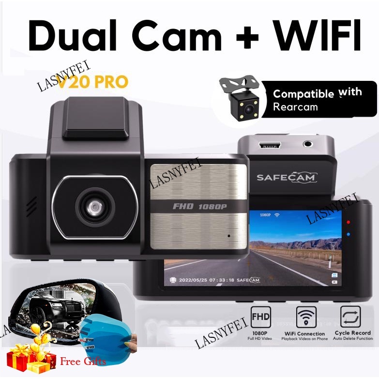 【Ship Within 24 Hours】SAFECAM V20 Pro Front Rear Cam Dual Cameras Full HD 1080P WIFI Dashcam Night Vision App Control