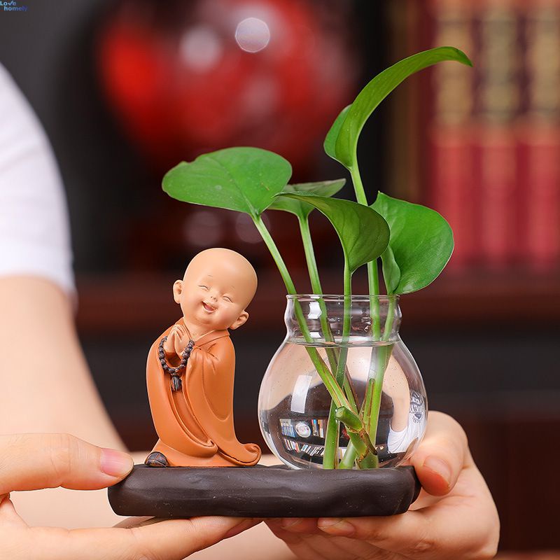 Hydroponics Plant Vase Buddhist Monks Decoration Flower Pot Creative Buddha Figurines Statue Hydroponics Home Garden Decor Gift 【LoveHomely】