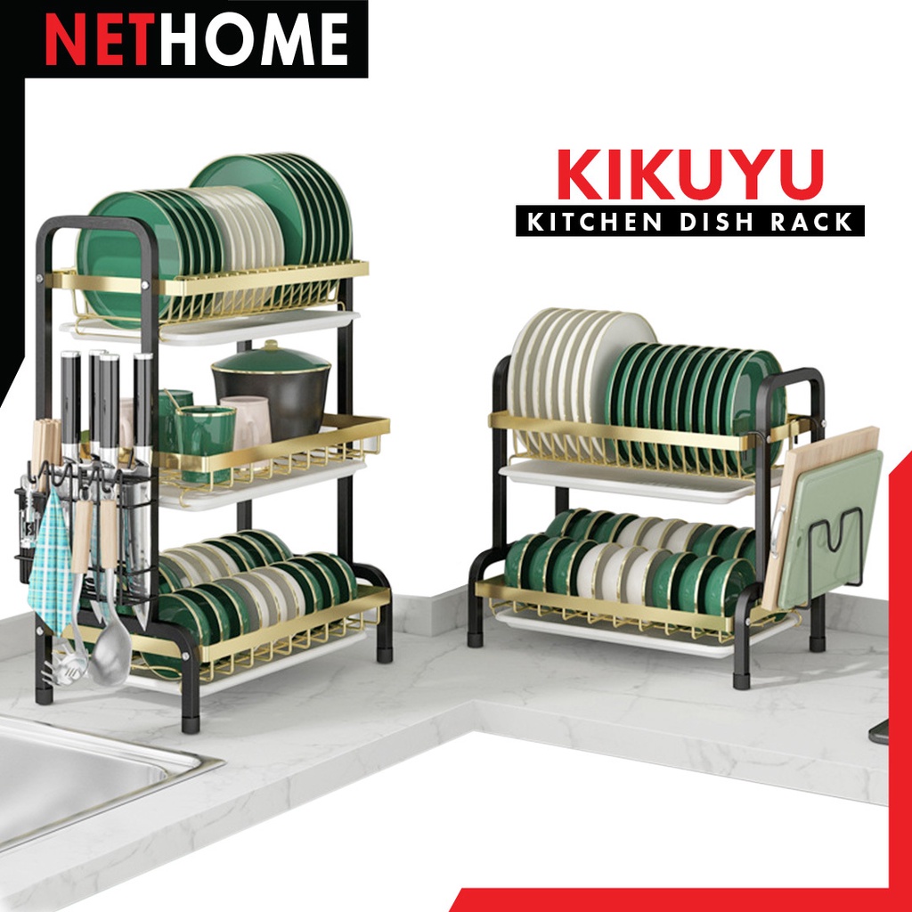 ⚡️NETHOME⚡️Kikuyu Rak Pinggan Sinki Mangkuk Stainless Steel Rak Dapur Drying Rack Dish Kitchen