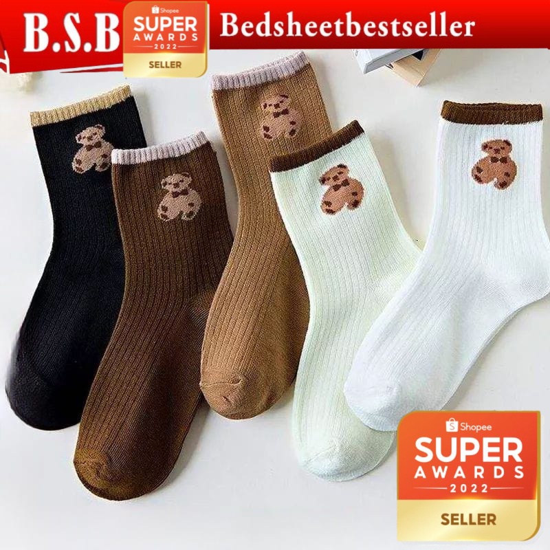 B.S.B 1 Pair Comfortable Cotton Cute Bear Socks Sneakers Shoes Girls Feet Protection Sock Stocki