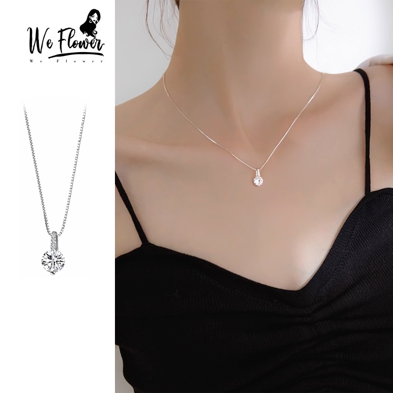 We Flower Elegant s925 Silver Shining Rhinestone Pendant Necklace for Women Fashion Geometric Zircon Choker Jewelry Accessories