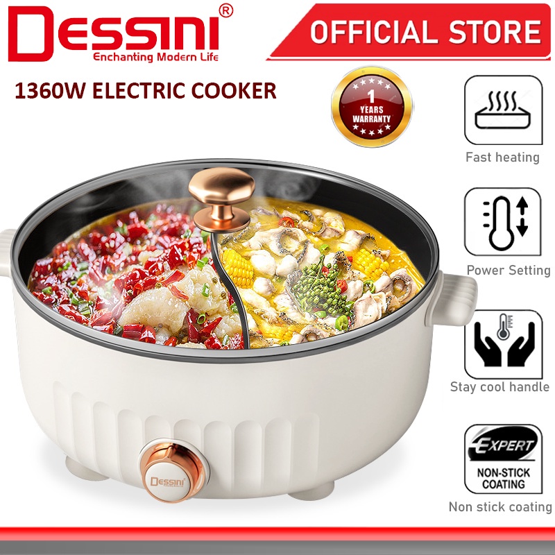 DESSINI ITALY Electric Cooker Hot Pot Steamboat Non Stick Casserole Frying Wok Pan Rice Cooker Periuk Masak Elektrik