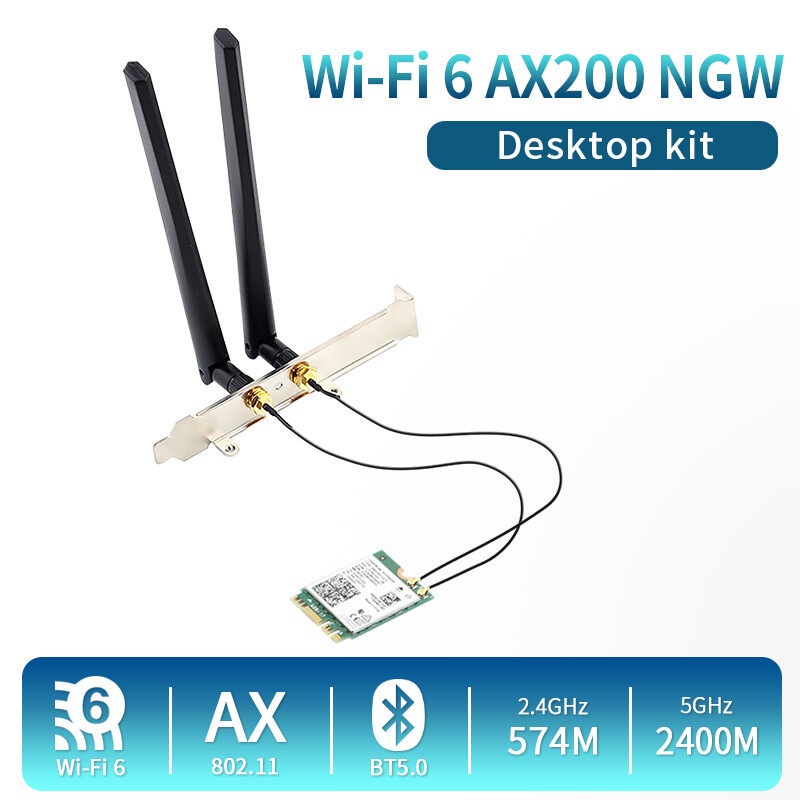 Purpose Essential Dual band 3000Mbps Intel AX200 Wi-Fi 6 M.2 Desktop Kit 2.4G/5G Bluetooth 5.0 802.11ax/ac AX200NGW W... - Image 3