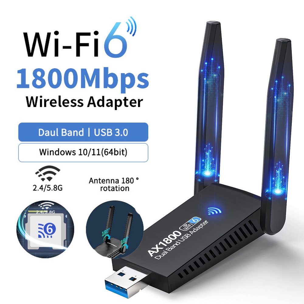 Quality Durable USB Wifi6 Adapter 1800Mbps Network Card Dual Band 2.4G 5G Bluetooth 5.0 Wireless Dongle Receiver PC L... - Image 2