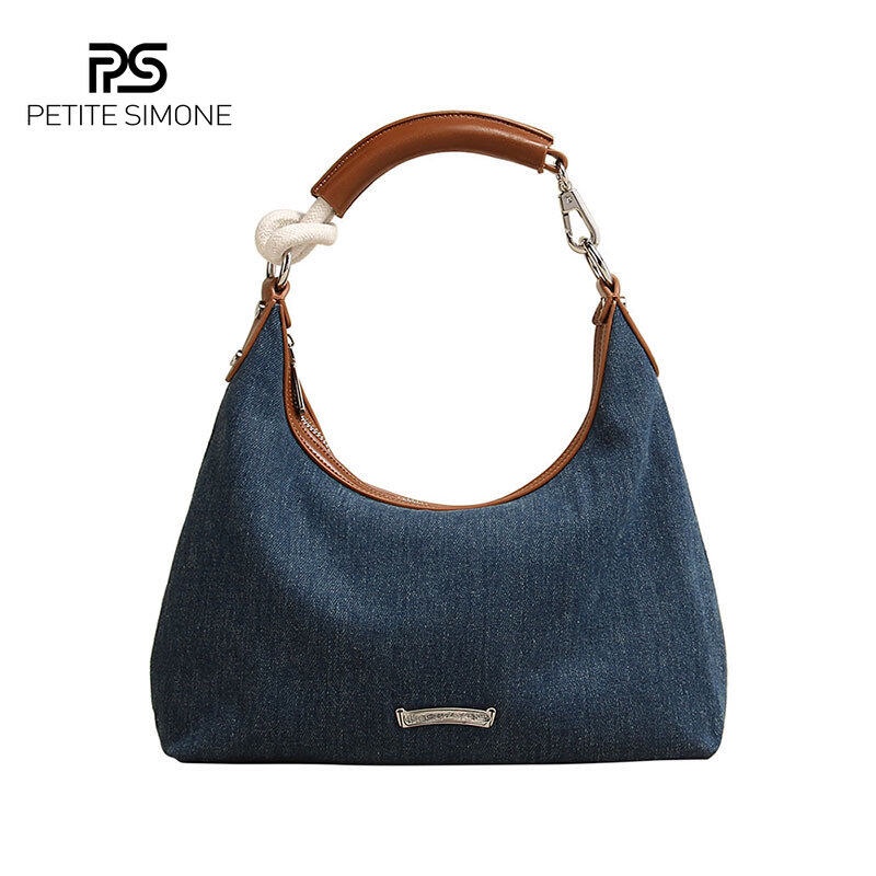 PETITE SIMONE Denim Blue Handbags Women Y2K Designer Handle Large Capacity Crossbody Purse Bags Vintage Luxury Women's Shoulder Bag