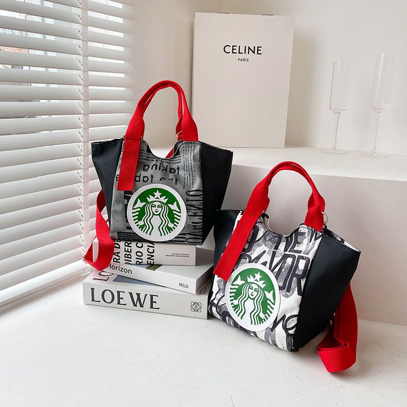 Starbucks Student Canvas Bag Office Worker Handbag Small Cloth Shoulder Crossbody Bag Rice Box Bag