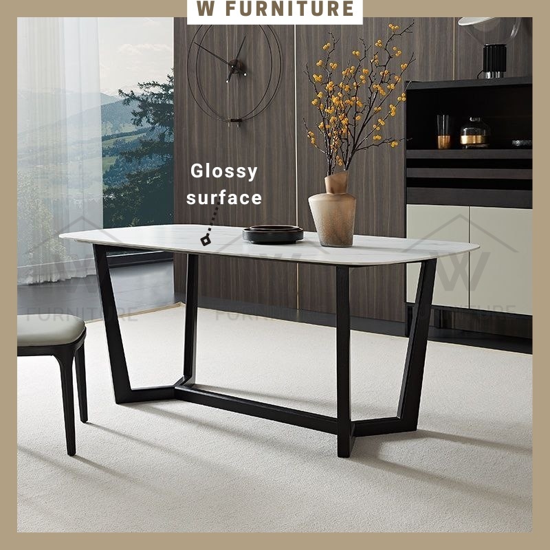 WFURNITURE 7555 Sintered Stone Modern Dining Table / Ceramic Table / Ceramic Meja Makan/Italian Style marble table 岩板餐桌