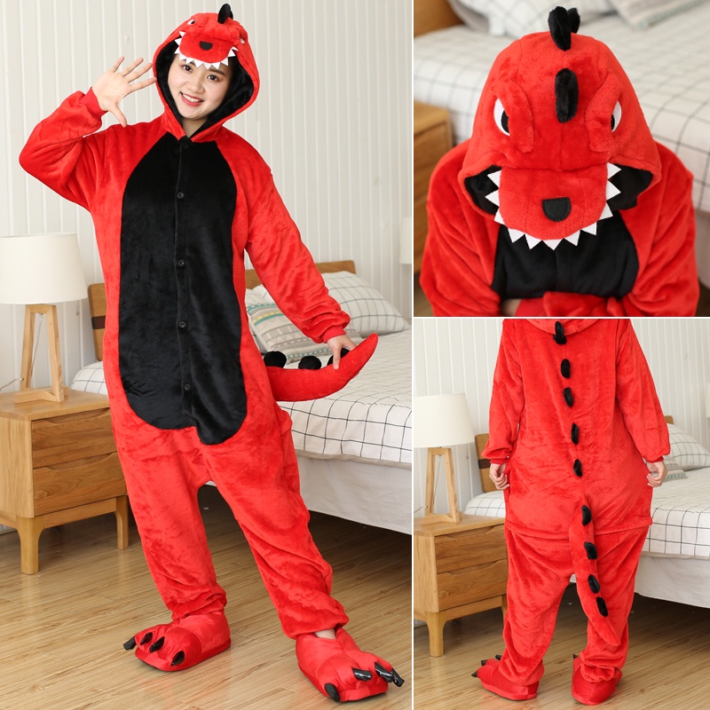 Purpose Have Kigurumi Dinosaur Cartoon Animal Cosplay Costume Flannel Pajamas Women Men Sleepwear Onesies Homewear Ni... - Image 2