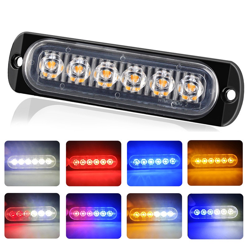 1Pcs 6 LED Truck Car Warning Lights Yellow White Blue Strobe Light Emergency Flashing Lamp 12-24V High Bright Lights