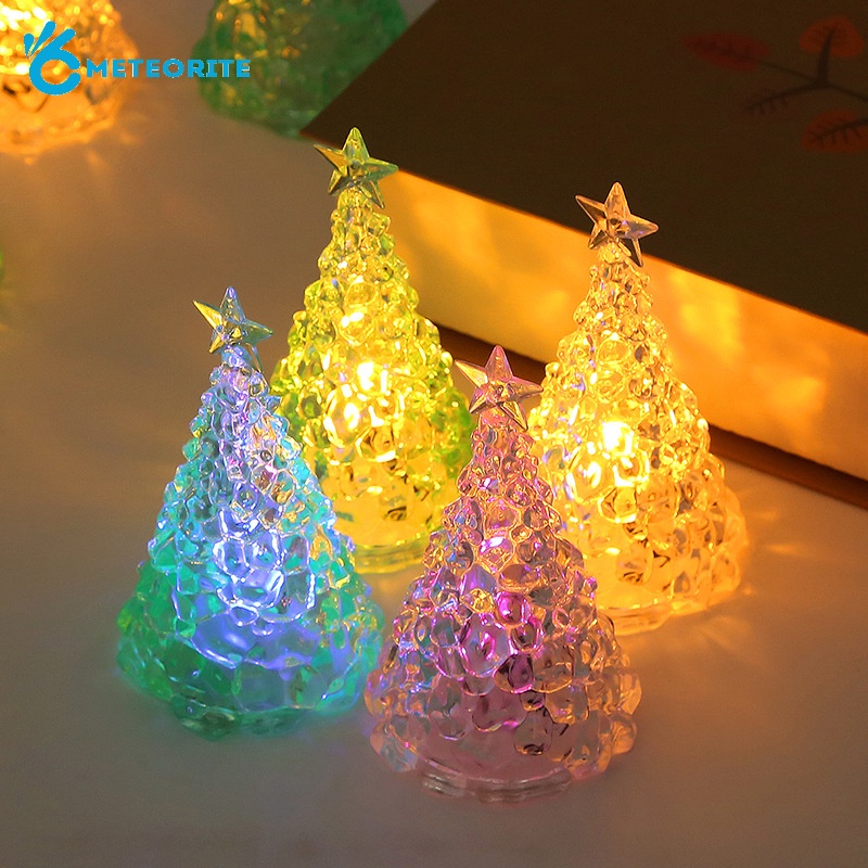 Safe Durable Plastic Transparent LED Glowing Xmas Tree Shape Fairy Ambient Light/ DIY Christmas Party Romantic Scene Decorative Crystal Night Lamp