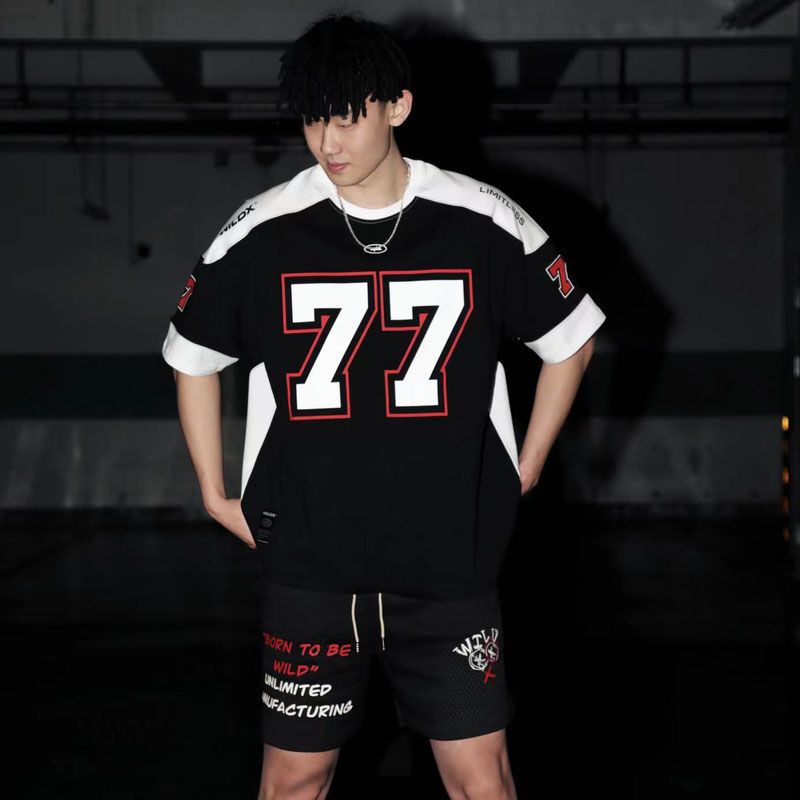 77 Ice Hockey Short Sleeve American Retro Sports Stitching Casual Rugby Jersey Basketball Hip Hop Jersey T-Shirt Men Women Trendy