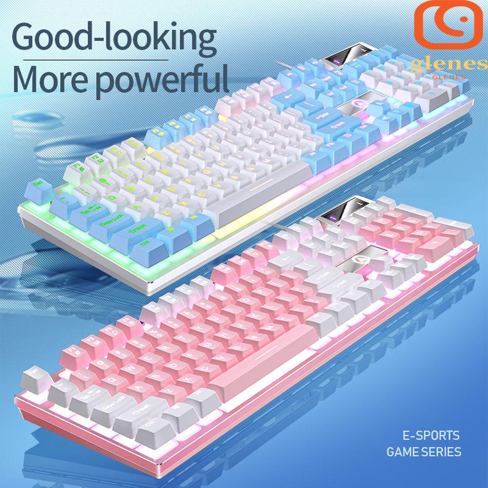 Premium Essential GLENES Mechanical Keyboard Pink White 1PC E-sports Waterproof 104 Keys Anti-ghosting Light-Emitting... - Image 3