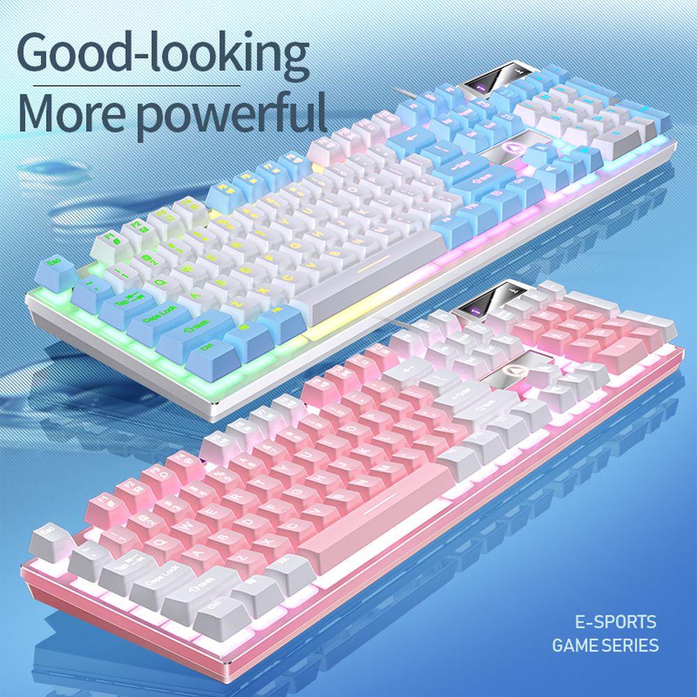 Premium Essential GLENES Mechanical Keyboard Pink White 1PC E-sports Waterproof 104 Keys Anti-ghosting Light-Emitting... - Image 4