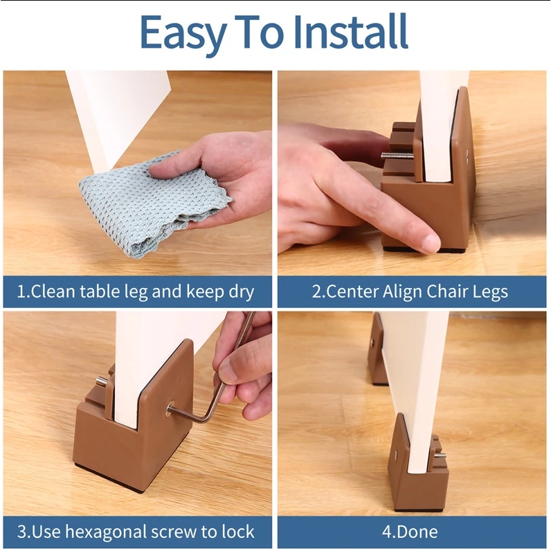 Purpose Have 4Pack Chair Leg Risers Table Extenders Riser Adjustable Square Round Feet Screw Clamp 2 4 Essential - Image 2
