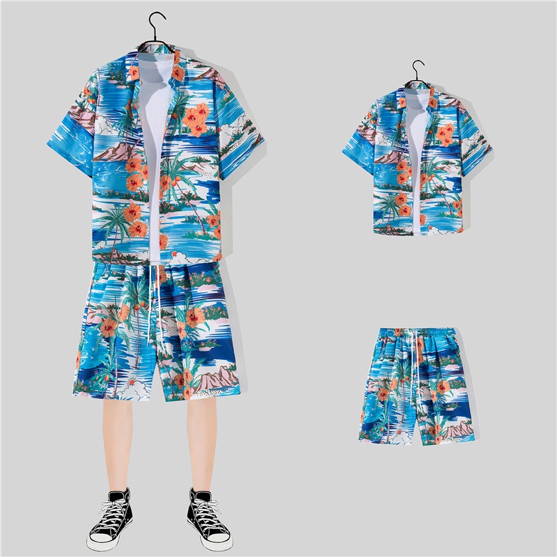 Reliable Premium Men Couple Travel Vacation Outfit Loose Casual Suit Middle Pants Hawaiian Beach short sleeve Flower ... - Image 3