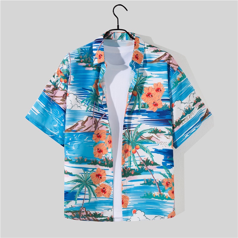 Reliable Premium Men Couple Travel Vacation Outfit Loose Casual Suit Middle Pants Hawaiian Beach short sleeve Flower ... - Image 5