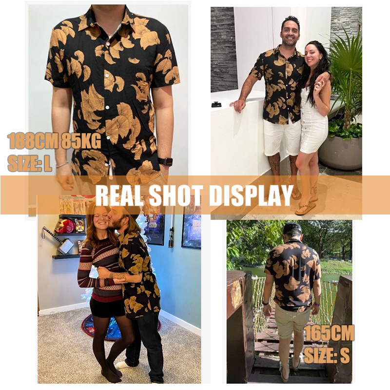 Versatile Premium Men's Summer Black&Gold Short-sleeved Allover Printed Floral Shirt Viscose Loose Lapel Button Up Be... - Image 3