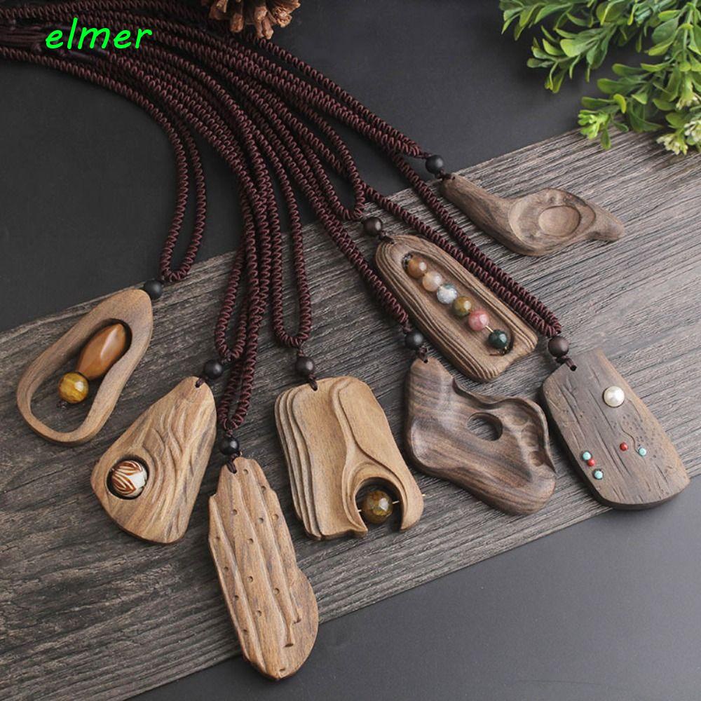 ELMER Long Sweater Chain Luxury Personality Retro Party Jewelry Sandalwood Pendant Elephant Boho Ethnic Long Chain Abacus Wooden Bead Necklace