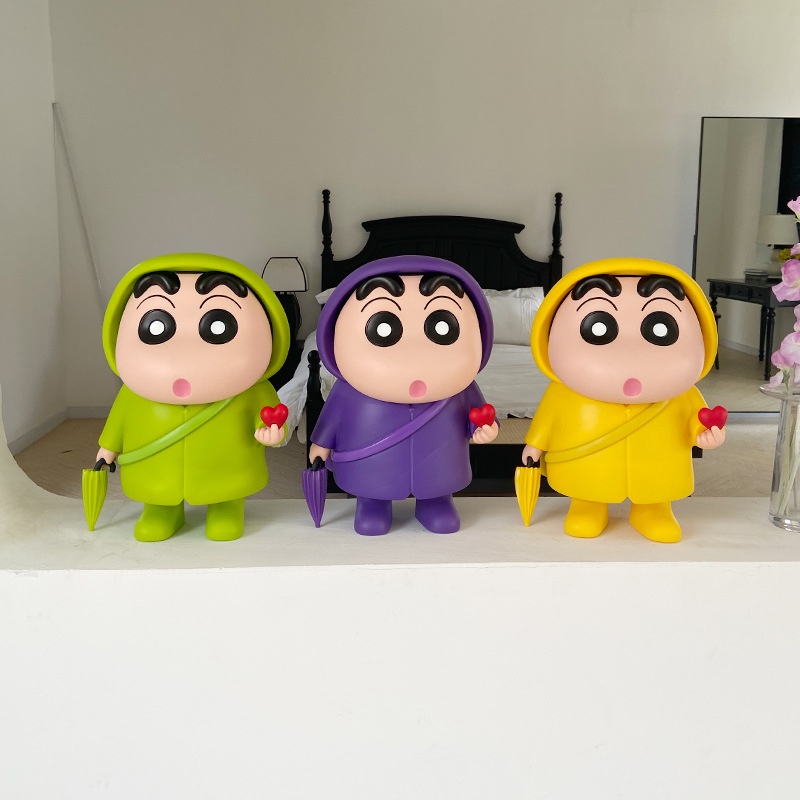 Classic Anime Character 10cm Crayon Shin Chan Raincoat Love PVC Cartoon Statue Model Cute Collection Action Figurine Toys Car Room Decoration