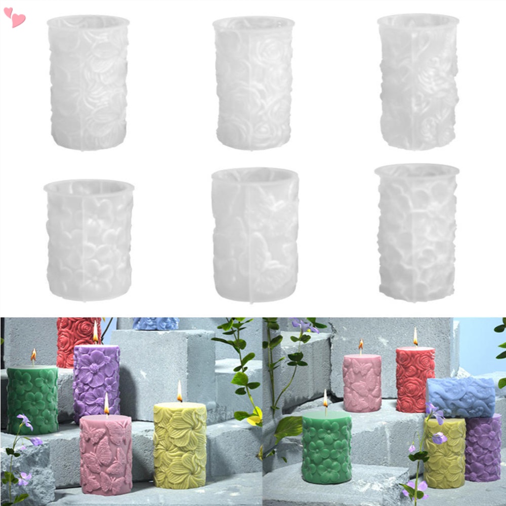 3D Large Lace Flower Column Silicone Candle Mold Decorated Pillar Candle Mold Handcrafted Silicone Molds for Candle Wax Resin Gyspum Crafts Making