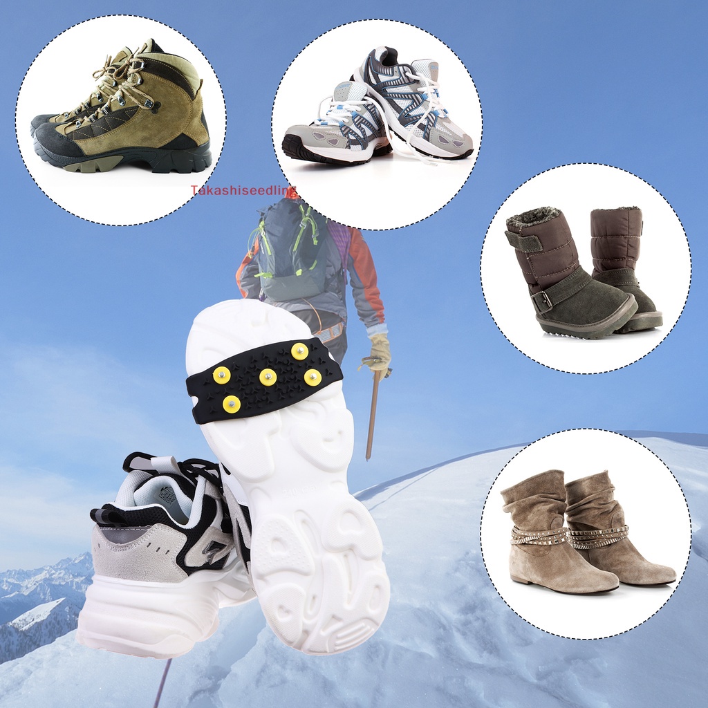 Training Sport (Takashiseedling) 2 Pairs of Ice Snow Grippers Shoes 5 Spikes Anti Slip Cleats Crampons Running - Image 2