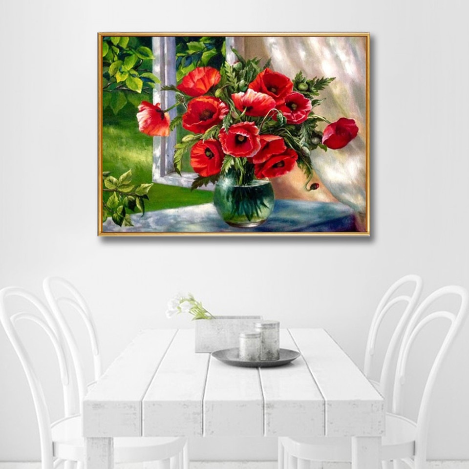 Build Craft 5D DIY Diamond Painting Flowers Vase Cross Stitch Kit Full Drill Embroidery Mosaic Rose Art Picture Of Rh... - Image 5