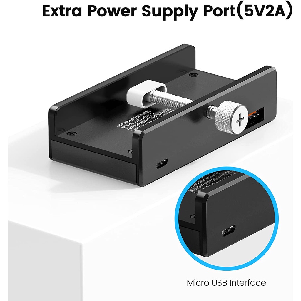 ORICO USB 3.0 Clamp Hub Aluminum 4-Port USB Hub 3.0 with Extra Power Supply Port and 150CM USB Data Cable, Desktop Power