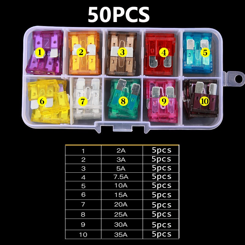 Essential Have <ARZ>100/50Ps Profile Medium Size Blade Type Car Fuse Assortment 2.5/3/5/7.5/10/15/20/25/30/35A Set - Image 4
