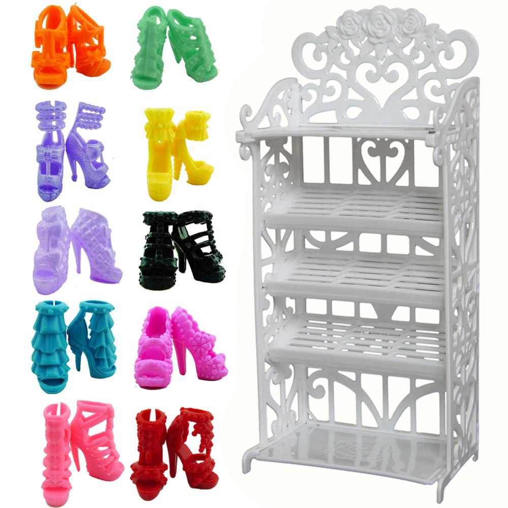 Gym Running 10 Pairs Shoes + 1Pcs White Doll Rack Cabinet Storage Dollhouse Furniture Accessories Barbie Kids Toys Tr... - Image 5