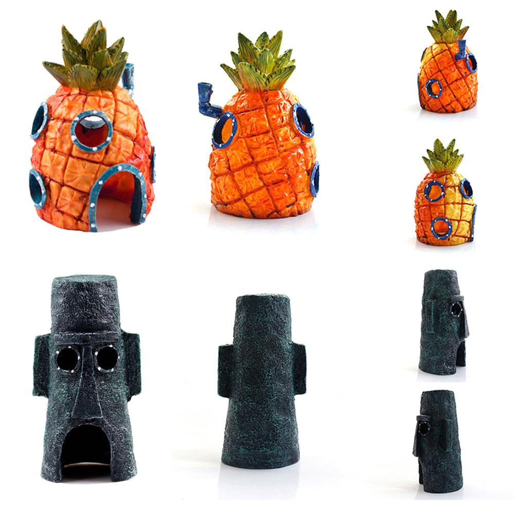 Reliable Multi CG Mini Aquarium Simulation Decoration SpongeBob Pine House Squidward Easter Island Fish Tank Cartoon ... - Image 4
