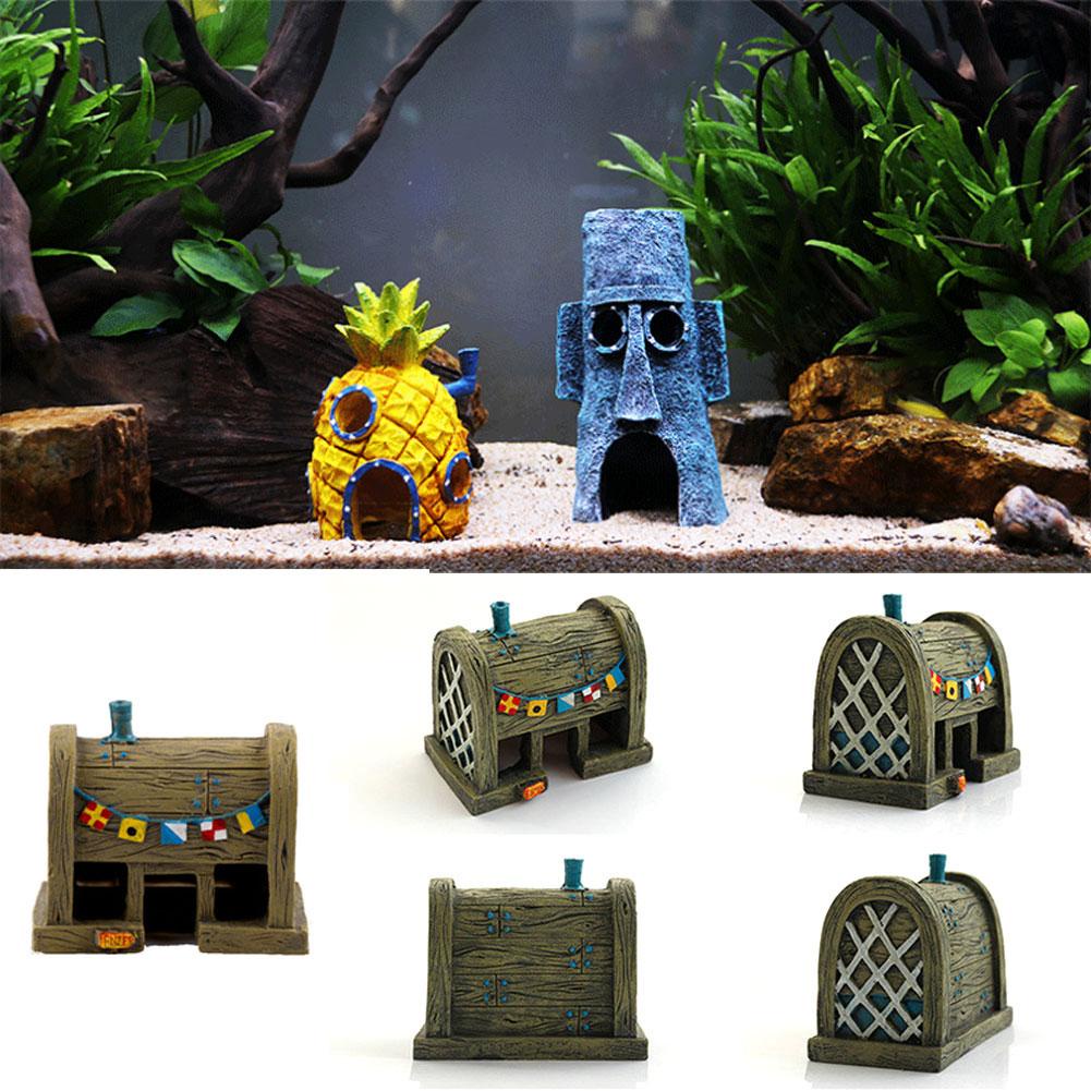 Reliable Multi CG Mini Aquarium Simulation Decoration SpongeBob Pine House Squidward Easter Island Fish Tank Cartoon ... - Image 5