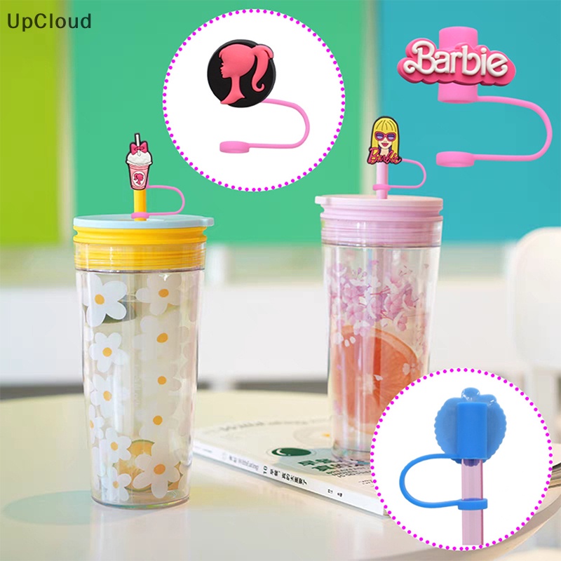[UpCloud] Reusable Barbie Cartoon PVC Straw Covers Airtight Dust Cap Splash Proof Drinking Cute Design Pink Style Straw Decoration Boutique