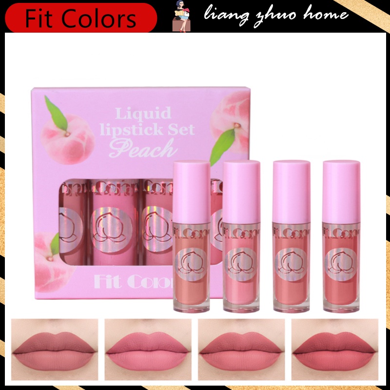 Fit Colors 4pcs/box Fruit Lip Gloss Set Velvet Matte Non-Stick Lip Glaze Waterproof Sexy Red Liquid Lipstick Lips Women Lip Tint Cosmetics