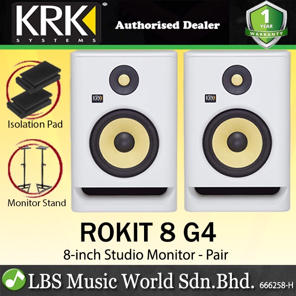 KRK ROKIT 8 G4 8 Inch Powered Active Studio Monitor Speaker - White Noise (RP8G4WN RP8G4 WN)