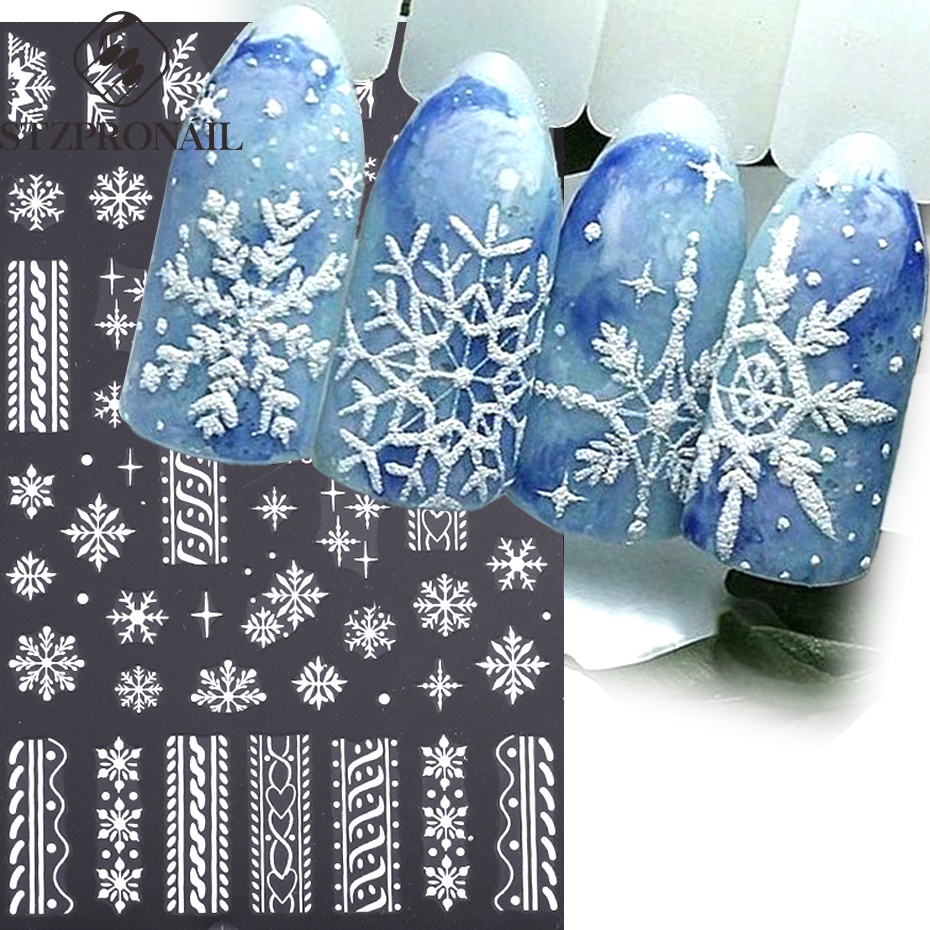 3D White Glitter Snowflake Nail Sticker Gold Winter Reflective Sweater Star Dancer Christmas Tree Xmas New Year Tip For Manicure